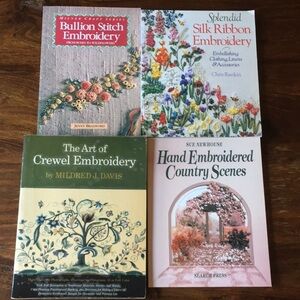 Vintage Bundle of 4 Embroidery Books - Crewel Bullion Stitch Hand Silk Ribbon